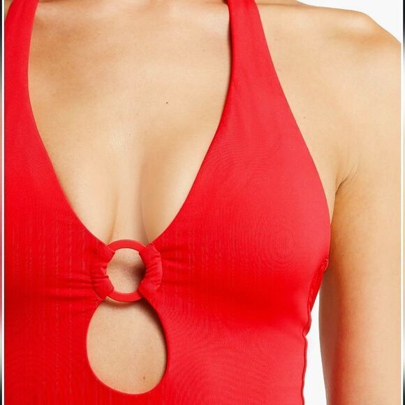 Sea Level Eco Essentials Red Keyhole Halter One-Piece Swimsuit Size 8 - Picture 4 of 14
